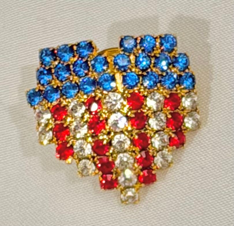 Patriotic American Flag Heart Pin with Red White and Blue Rhinestones Tie Tack 2