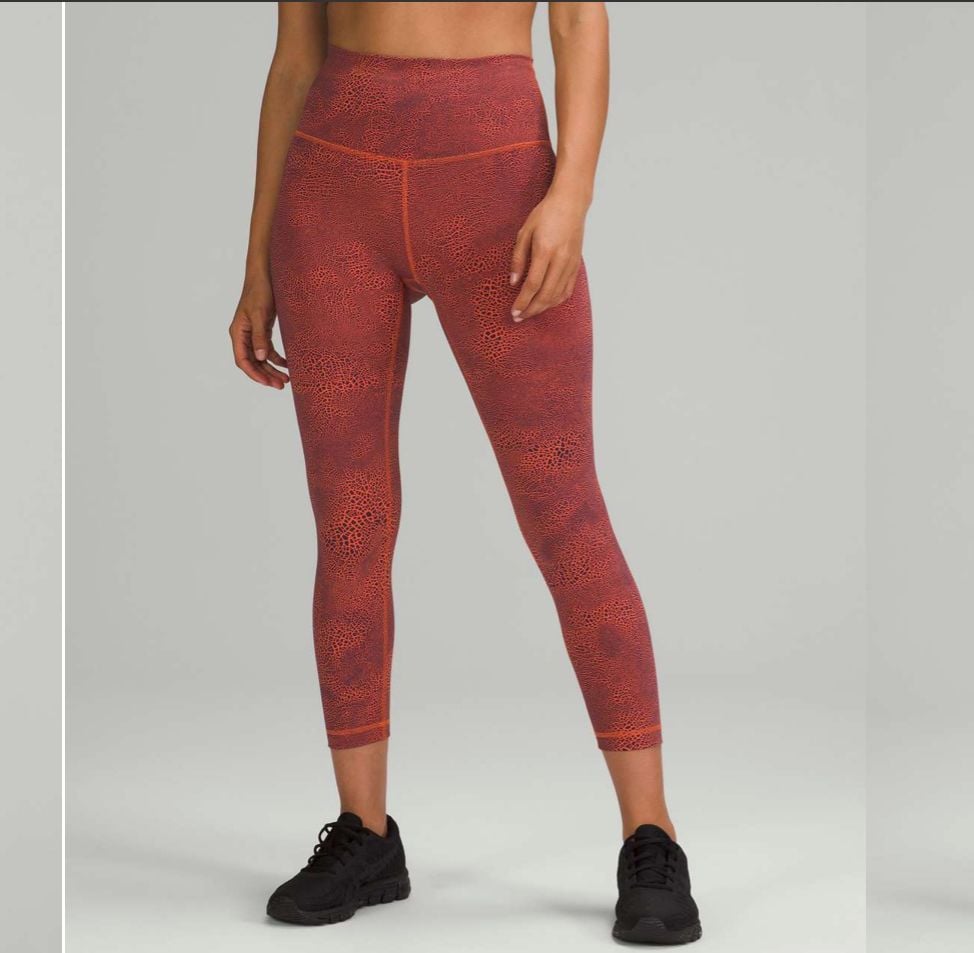 Lululemon Wunder Train High-Rise Crop in Crackle Glaze Vintage Orange Larkspur 9