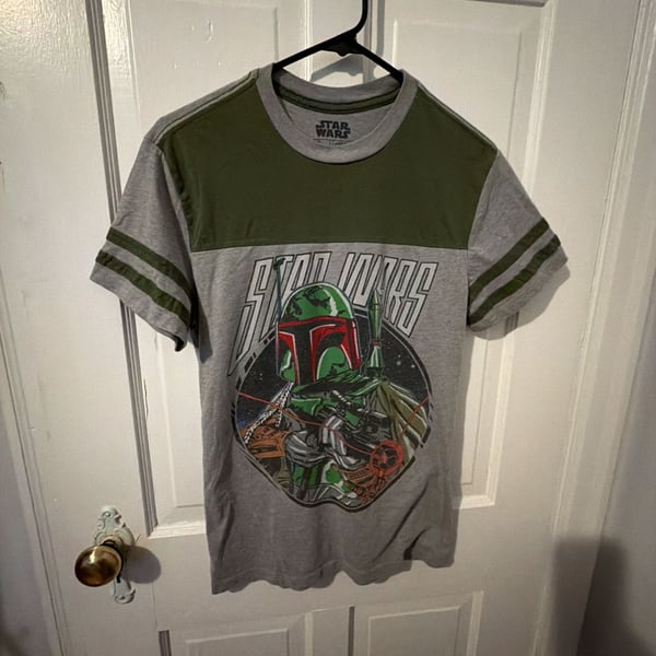 Star Wars Boba Fett Graphic Striped Crewneck T-Shirt