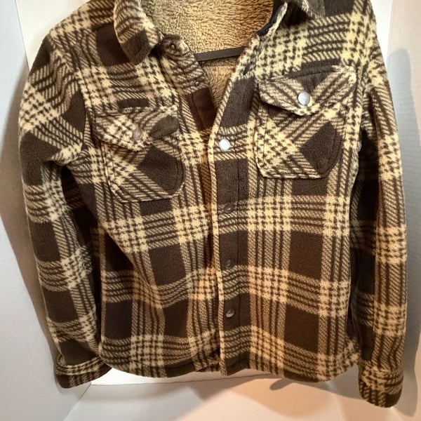 Eddie Bauer Boy's Sherpa Lined Plaid Shirt Jacket, Brown