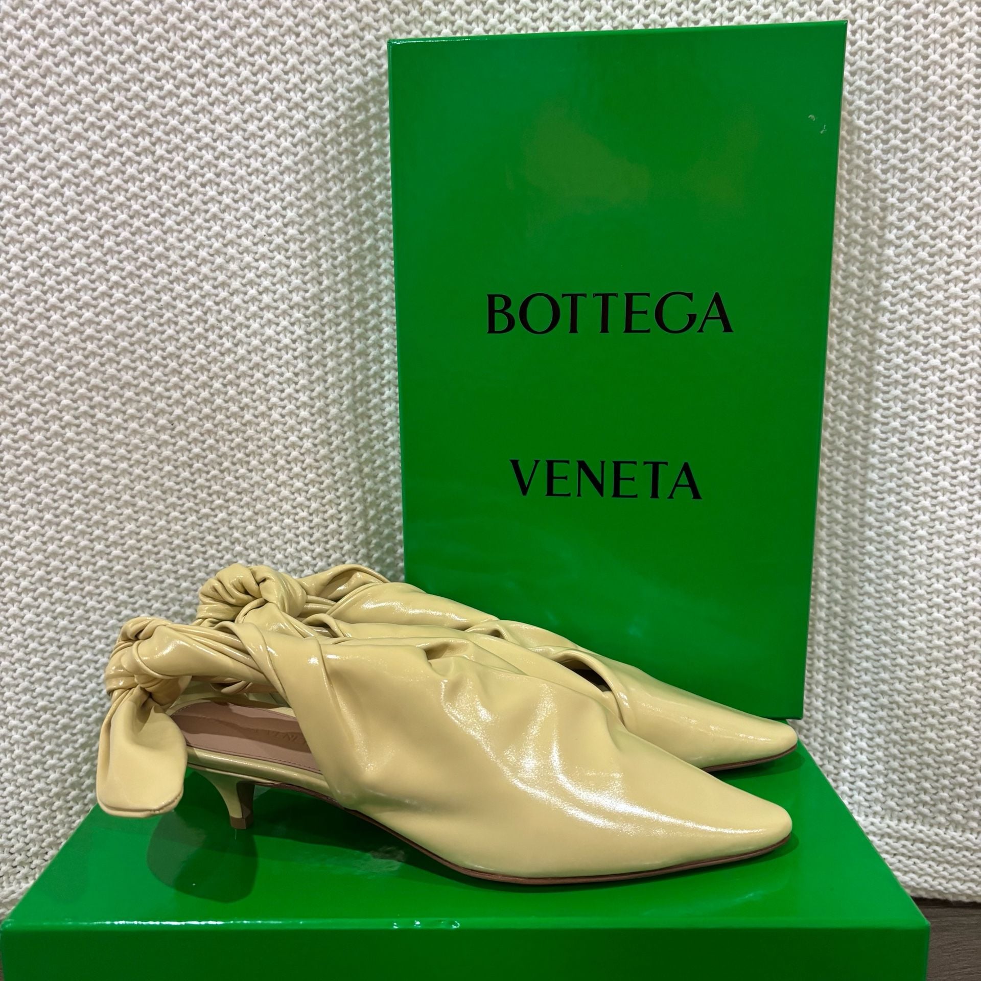 Bottega Veneta Bunnie Kitten Heel Mules in Butter Yellow 2