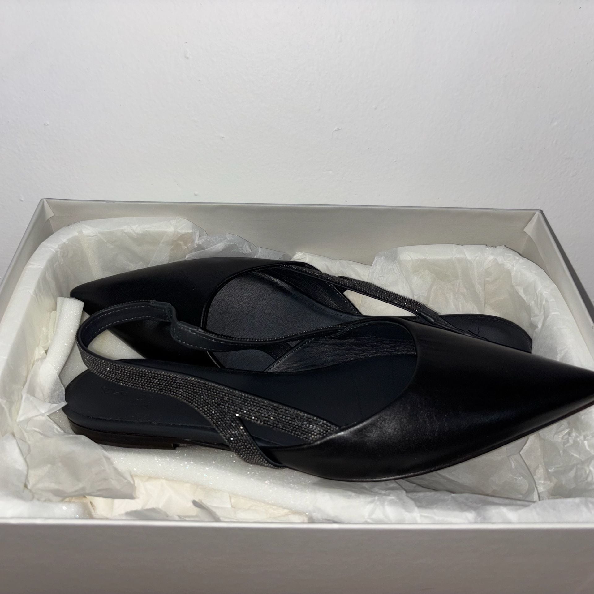 Brunello Cucinelli Black Nappa Leather Monili Beaded Slingback Flats 1