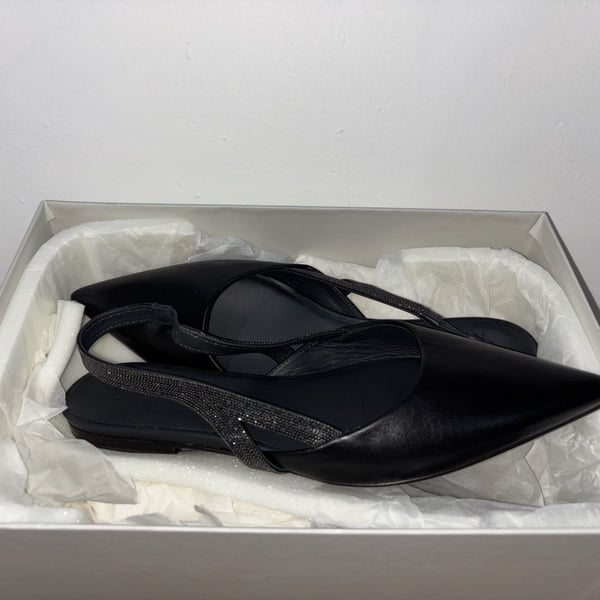 Brunello Cucinelli Black Nappa Leather Monili Beaded Slingback Flats