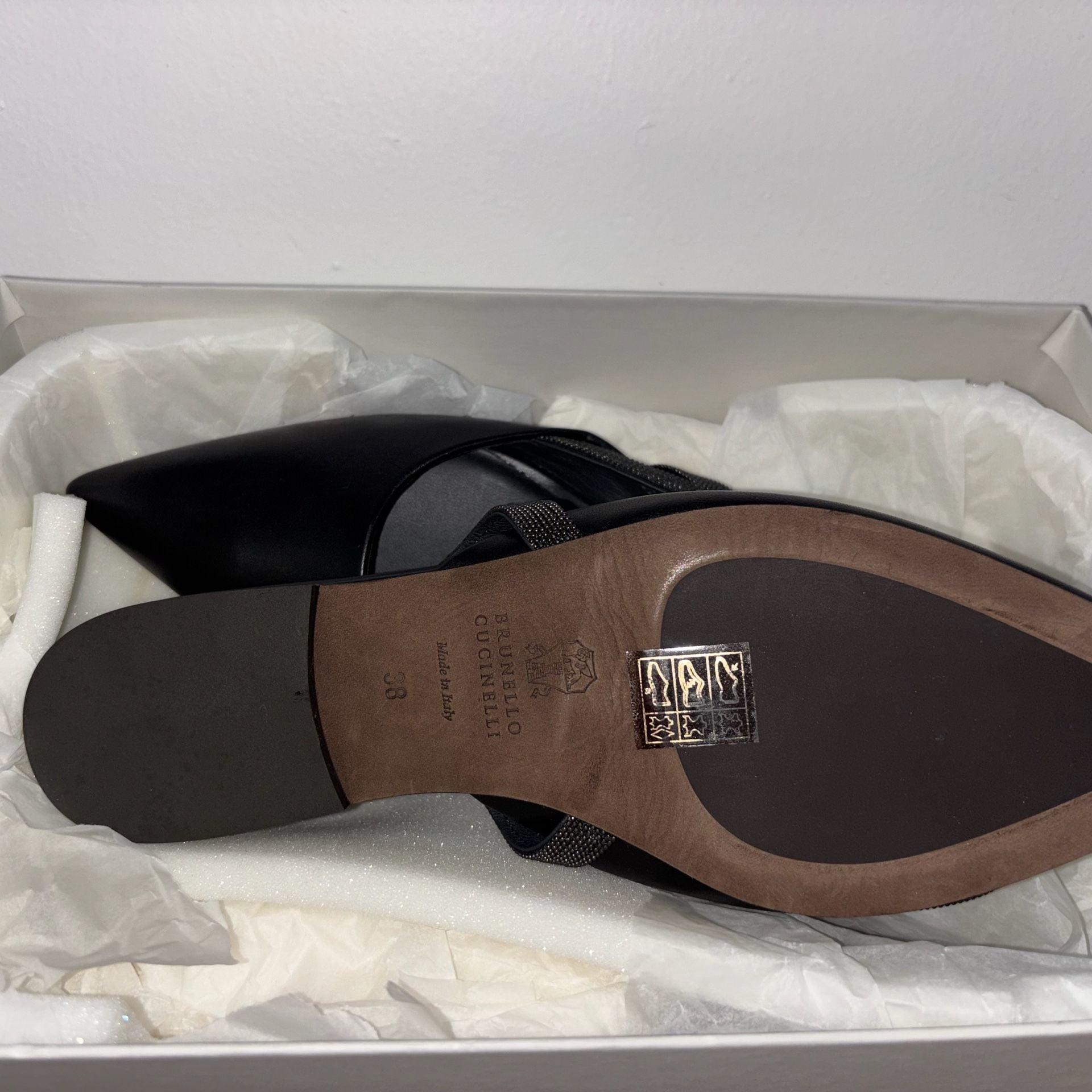 Brunello Cucinelli Black Nappa Leather Monili Beaded Slingback Flats 3