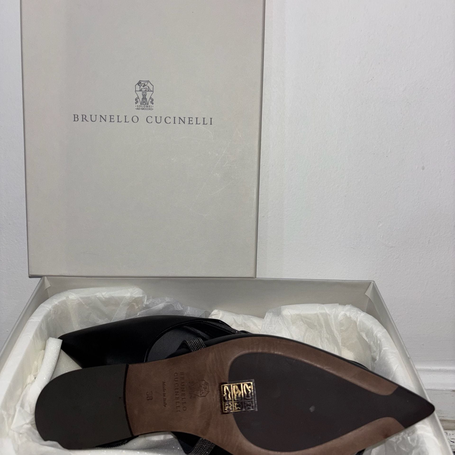 Brunello Cucinelli Black Nappa Leather Monili Beaded Slingback Flats 4