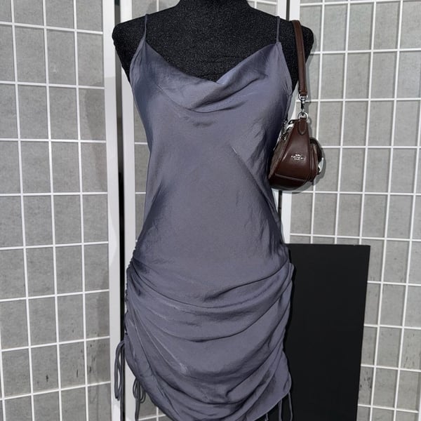 Intimately Free People Cowl Neck Ruched Satin Mini Slip Dress