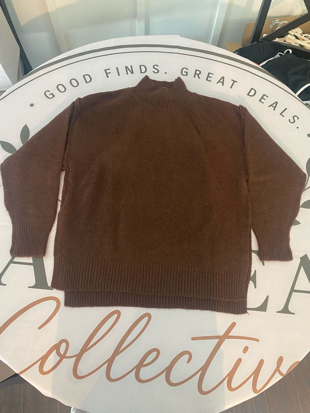 Women's Brown Mock Neck Knit Sweater and Matching Pants Lounge Set 1
