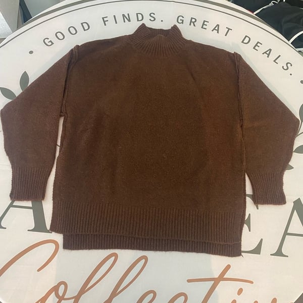 Women's Brown Mock Neck Knit Sweater and Matching Pants Lounge Set