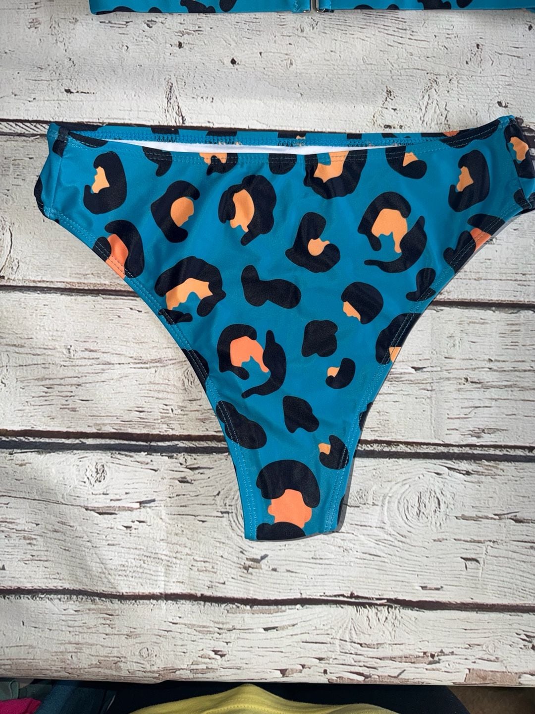 Blue and Orange Leopard Print High-Waisted Bikini Set 4
