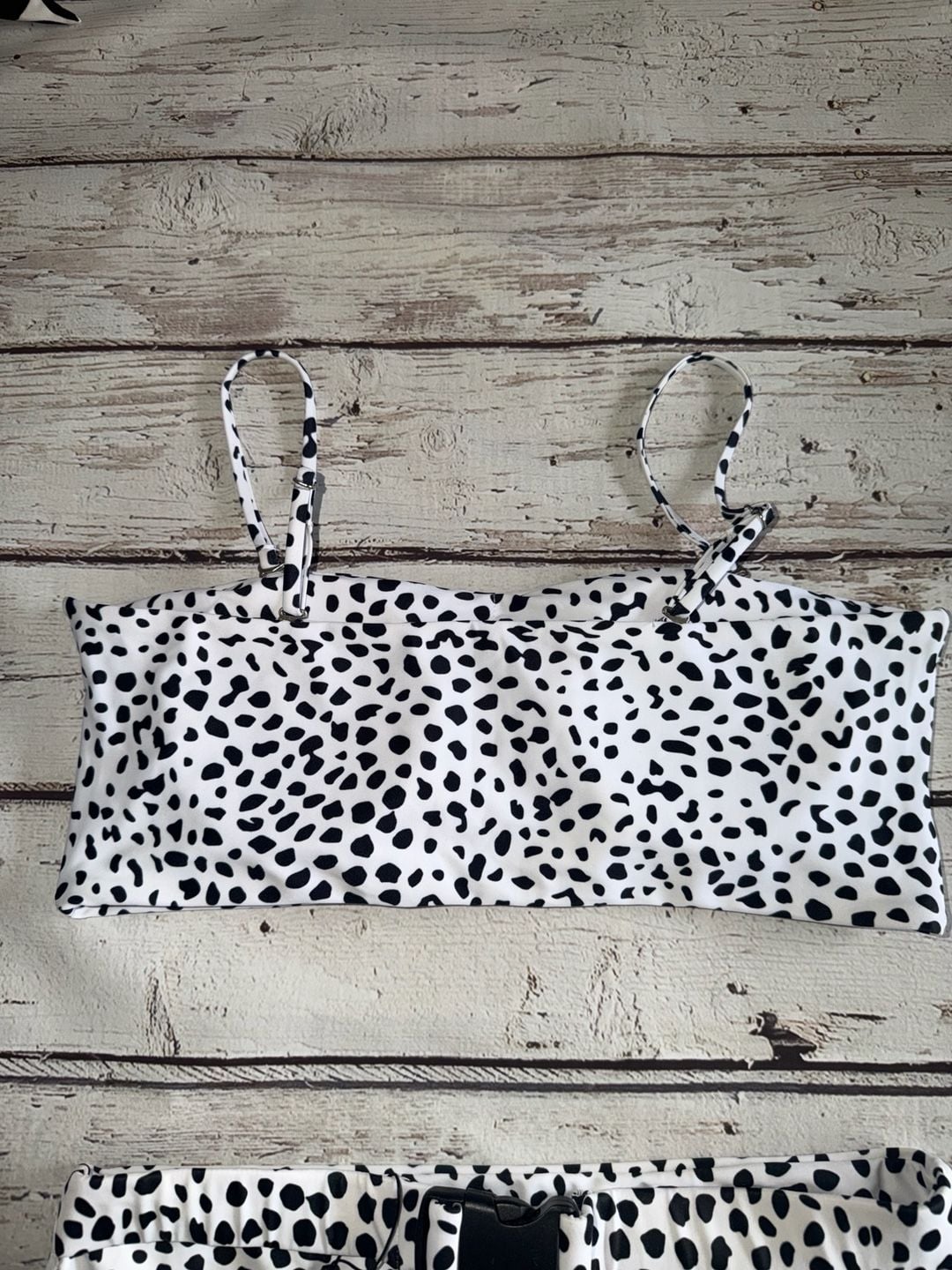 Zaful Dalmatian Animal Print Bandeau Bikini Set with Buckle Detail 2