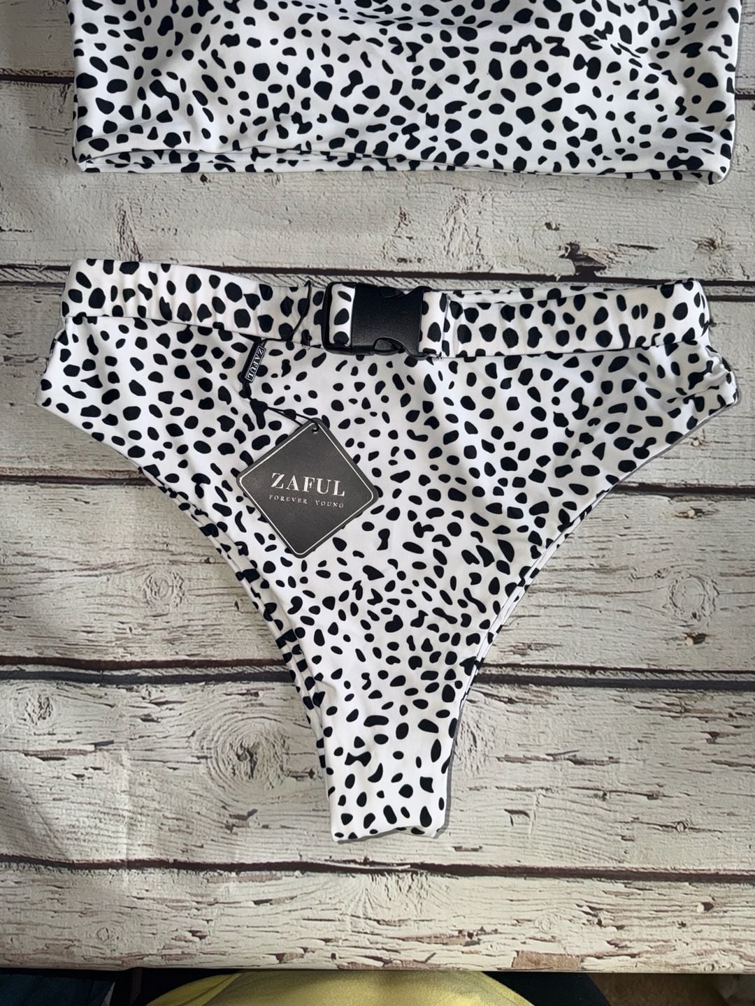 Zaful Dalmatian Animal Print Bandeau Bikini Set with Buckle Detail 3