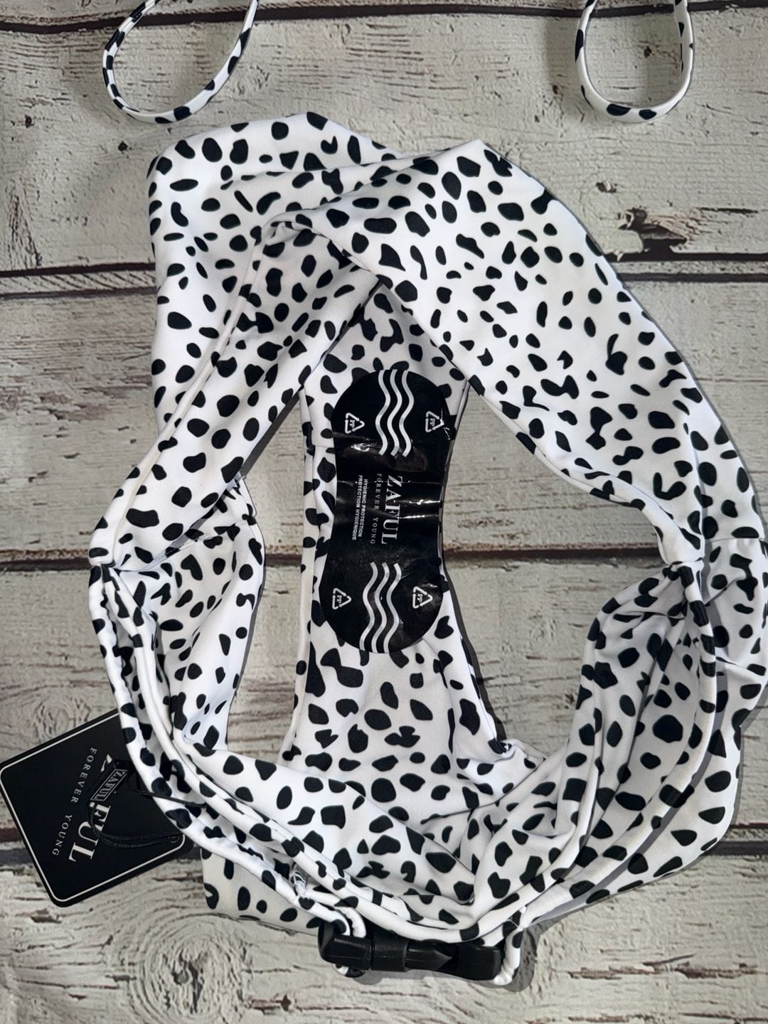 Zaful Dalmatian Animal Print Bandeau Bikini Set with Buckle Detail 6