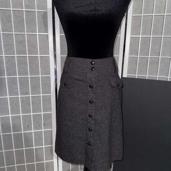 Forever Charcoal Grey Herringbone A-Line Button-Front Midi Skirt