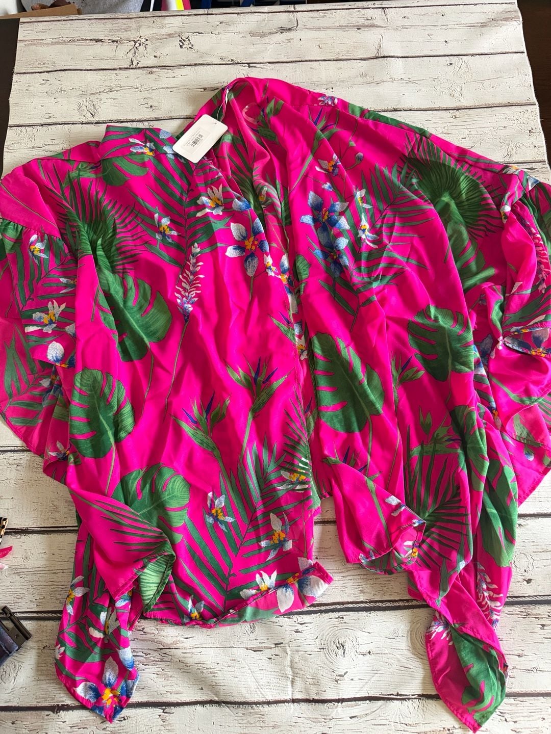 Caramela Somewhere On A Beach Kimono in Tropical Pink Print 2