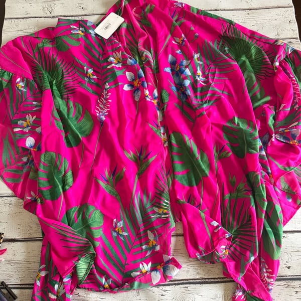 Caramela Somewhere On A Beach Kimono in Tropical Pink Print