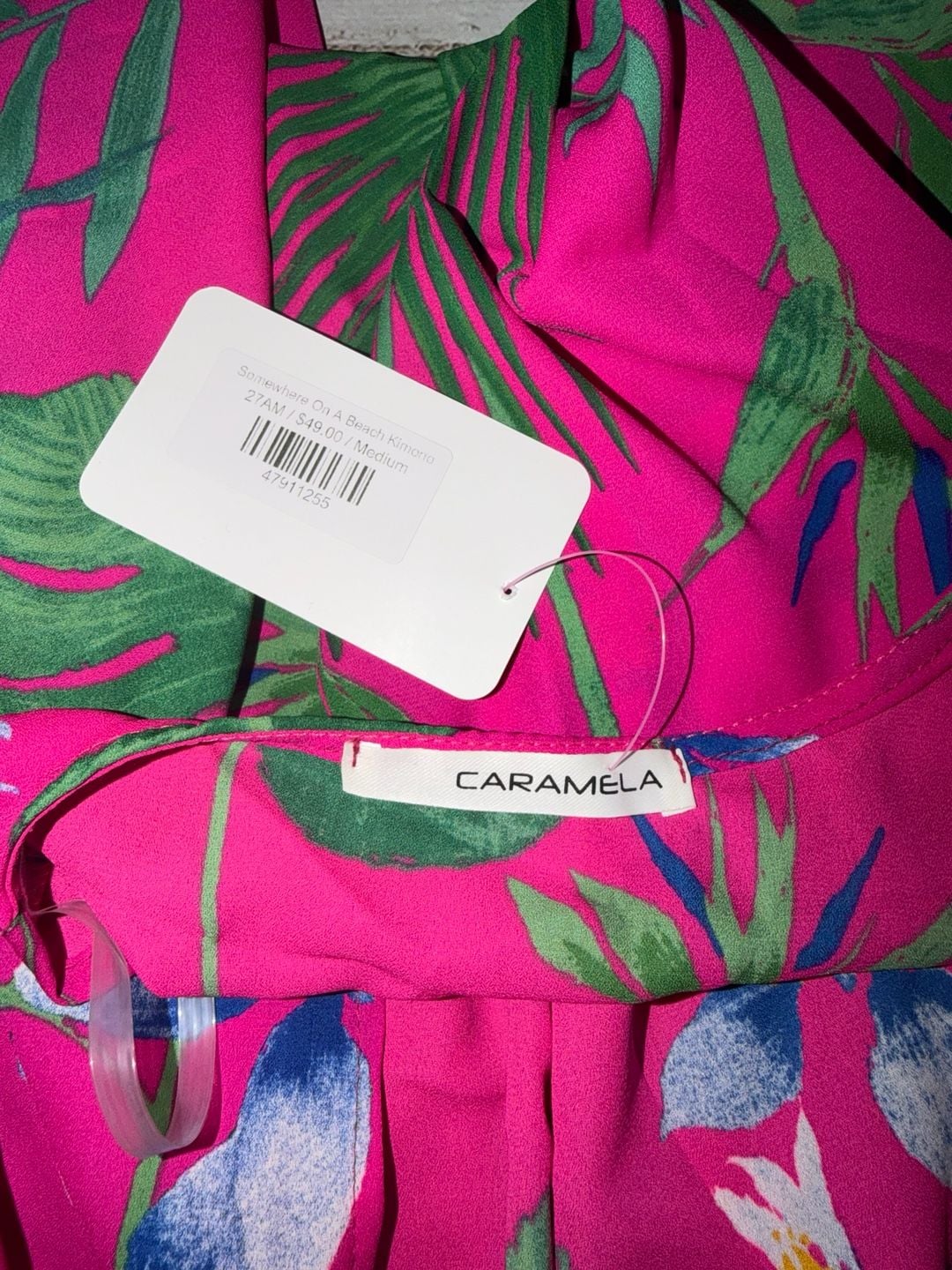 Caramela Somewhere On A Beach Kimono in Tropical Pink Print 7
