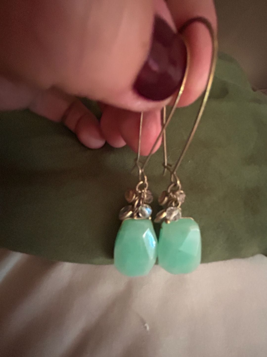 Faceted Mint Green Chalcedony and Beaded Cluster Dangle Earrings 2