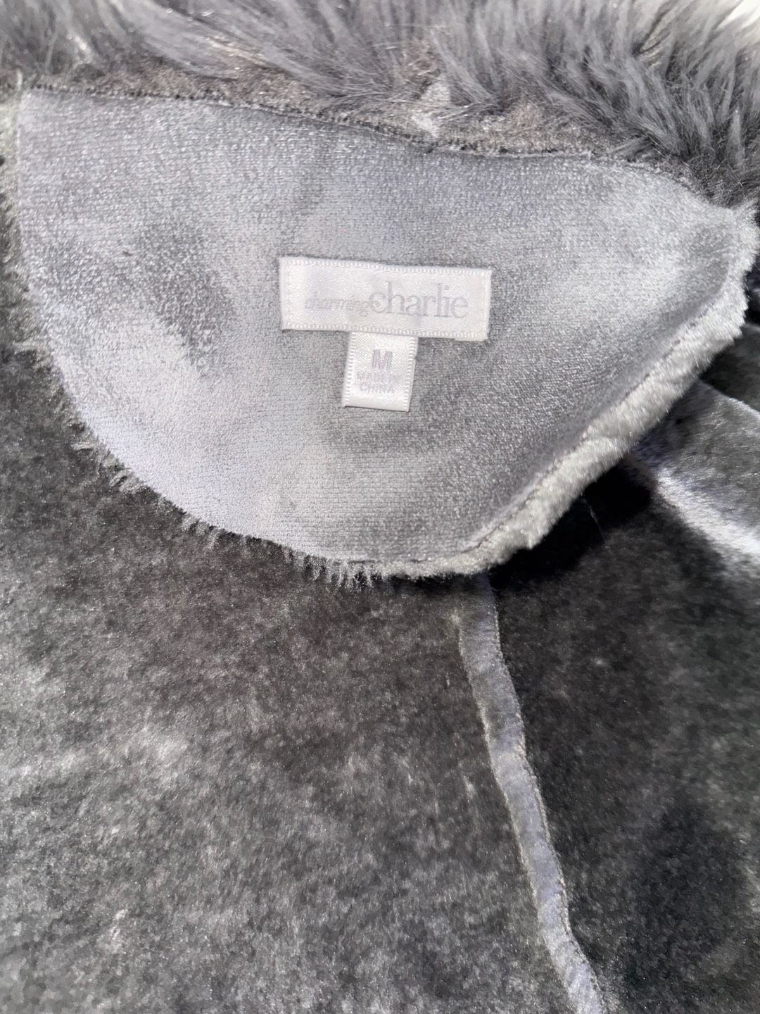 Charming Charlie Women's Gray Faux Suede and Faux Fur Moto-Style Vest 6