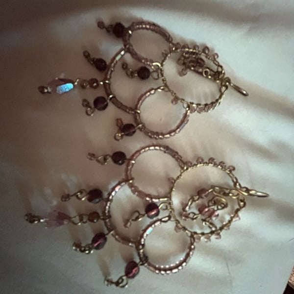 Vintage Gold-Tone Pink Beaded Chandelier Dangle Pierced Earrings
