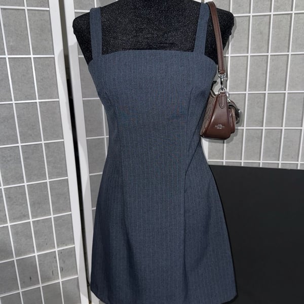 BEYOND Sleeveless Pinstripe Square Neck Mini Dress