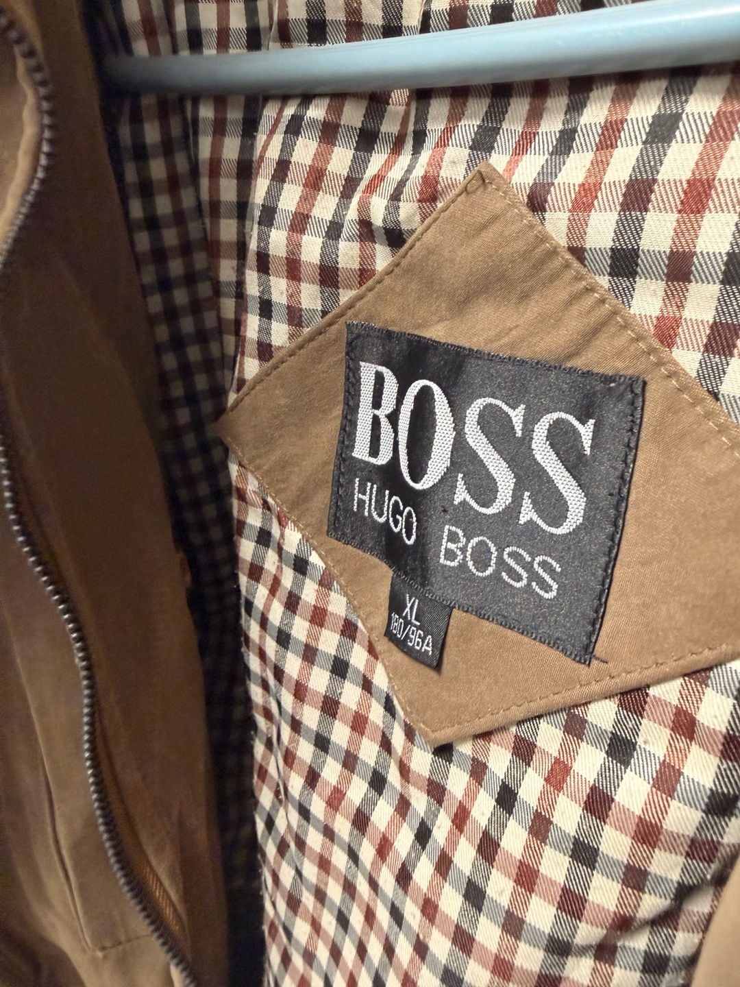 HUGO BOSS Vintage Brown Suede Field Jacket with Plaid Lining 5