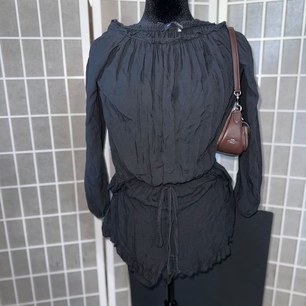 Brandy Melville Black Long Sleeve Off-The-Shoulder Ruffled Romper