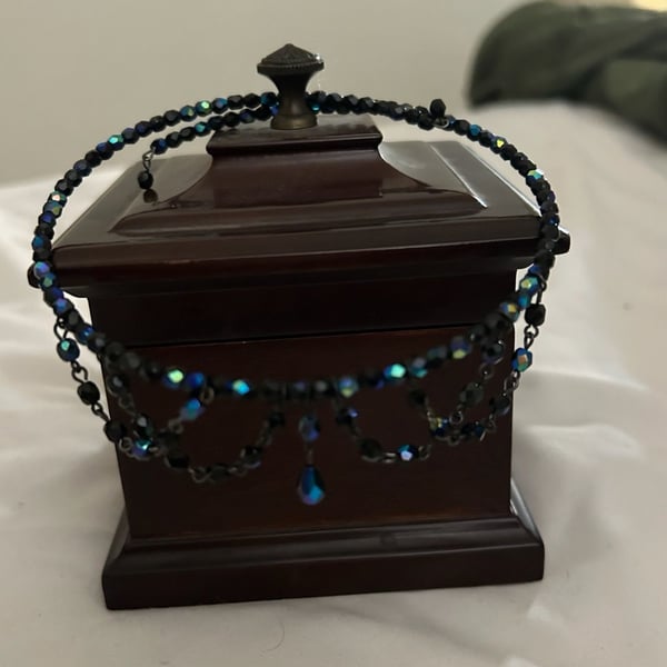 Victorian-Style Black and Aurora Borealis Blue Crystal Festoon Choker Necklace