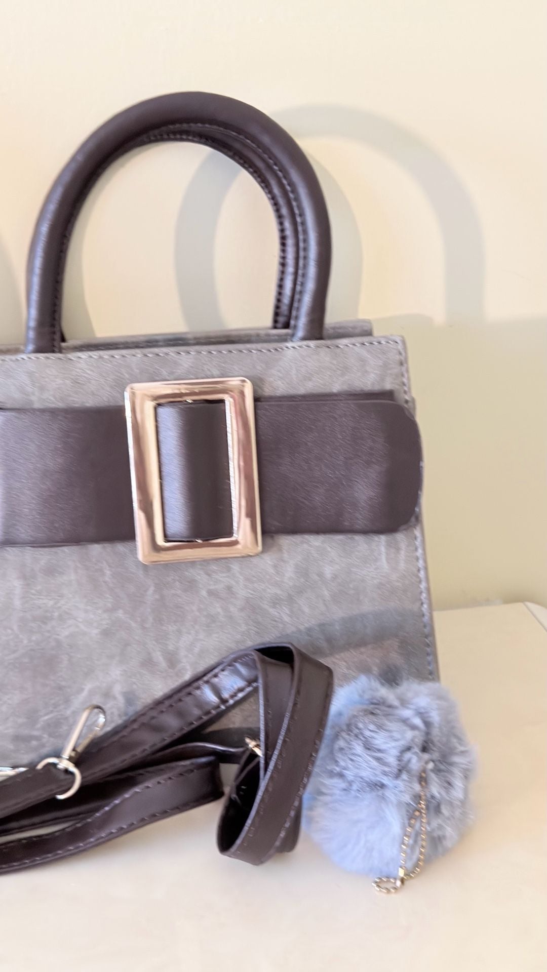 Women Faux-Leather Tote Messenger Handbag with Belt Buckle Lock and Ta - , 7