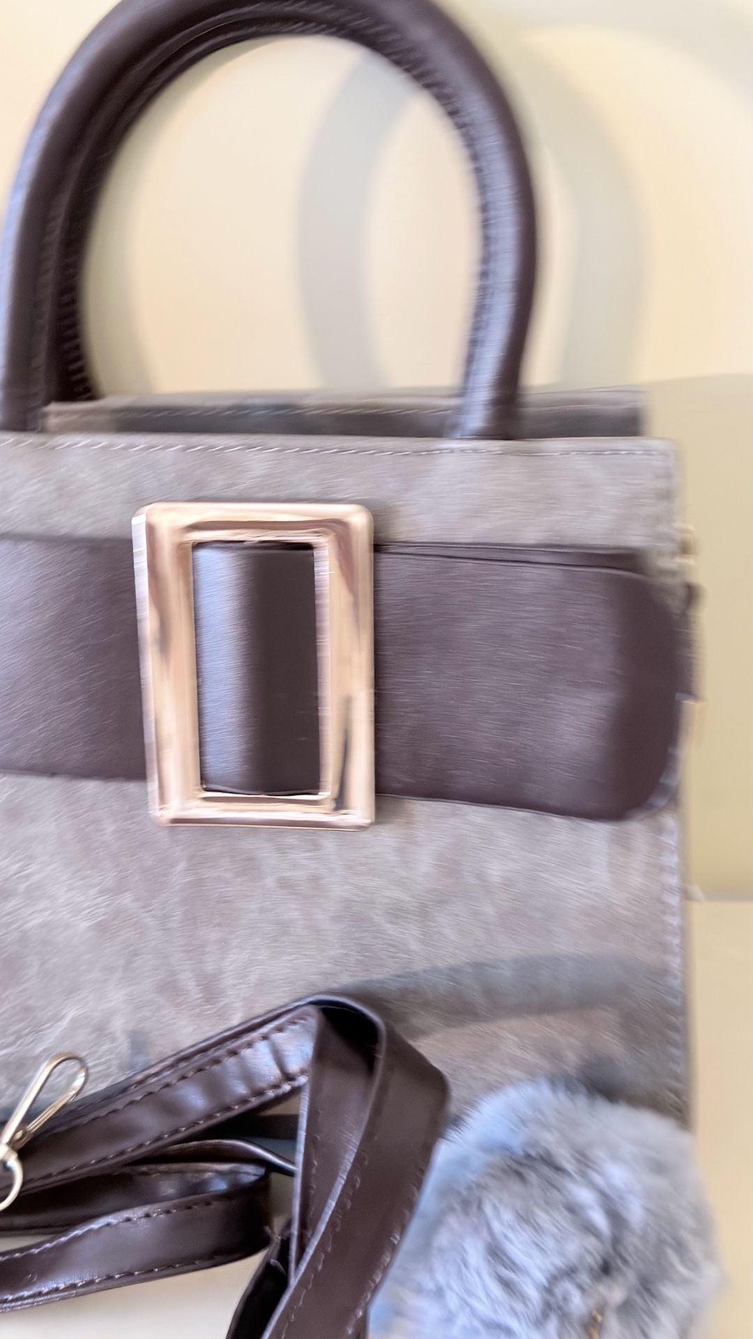 Women Faux-Leather Tote Messenger Handbag with Belt Buckle Lock and Ta - , 8