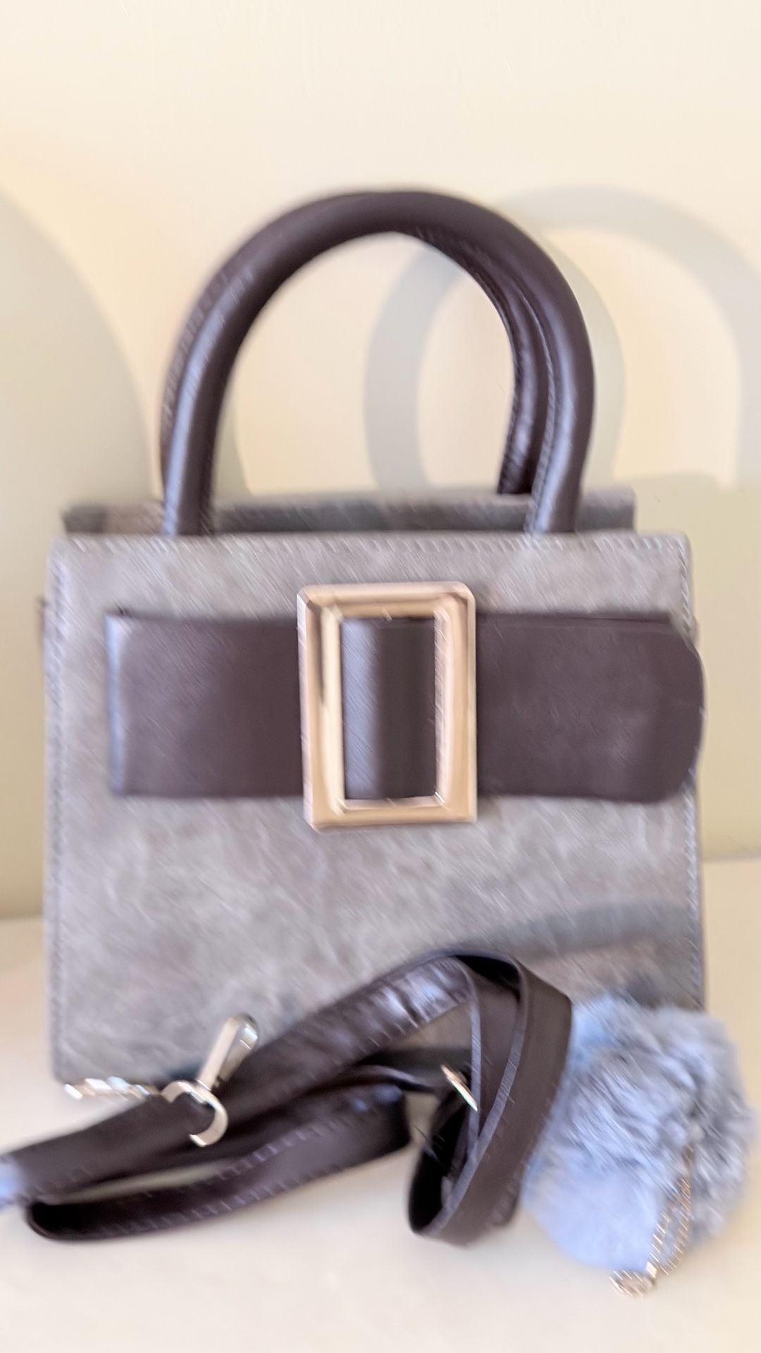 Women Faux-Leather Tote Messenger Handbag with Belt Buckle Lock and Ta - , 9