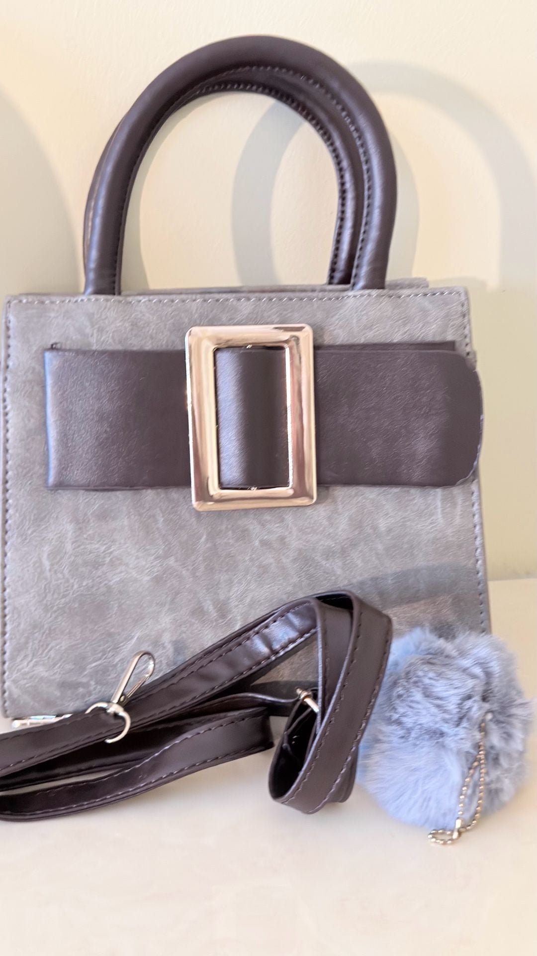Women Faux-Leather Tote Messenger Handbag with Belt Buckle Lock and Ta - , 10