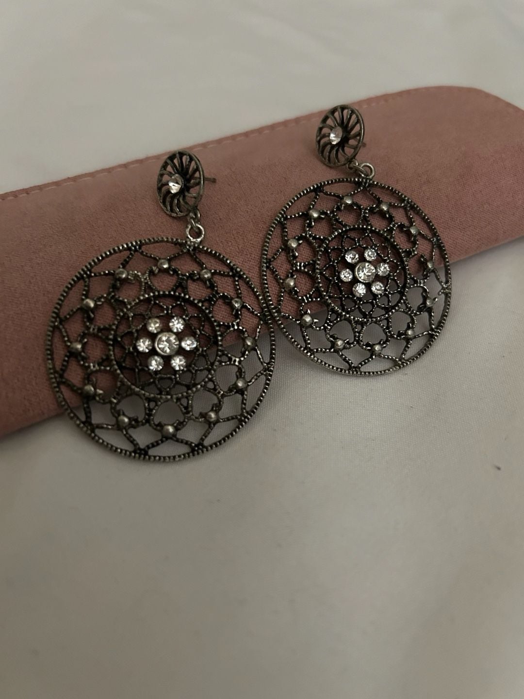 Lia Sophia Memoir Silver Tone Filigree Dangle Earrings with Crystals 1