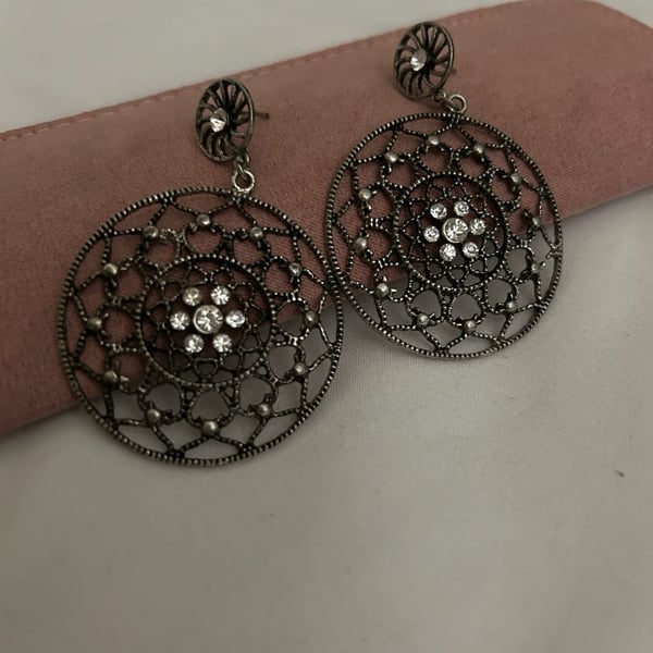 Lia Sophia Memoir Silver Tone Filigree Dangle Earrings with Crystals
