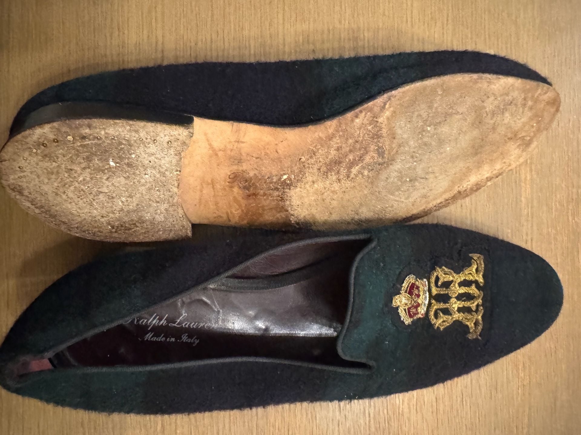 Ralph Lauren Men's Plaid Wool Embroidered Crest Slippers Made in Italy 10