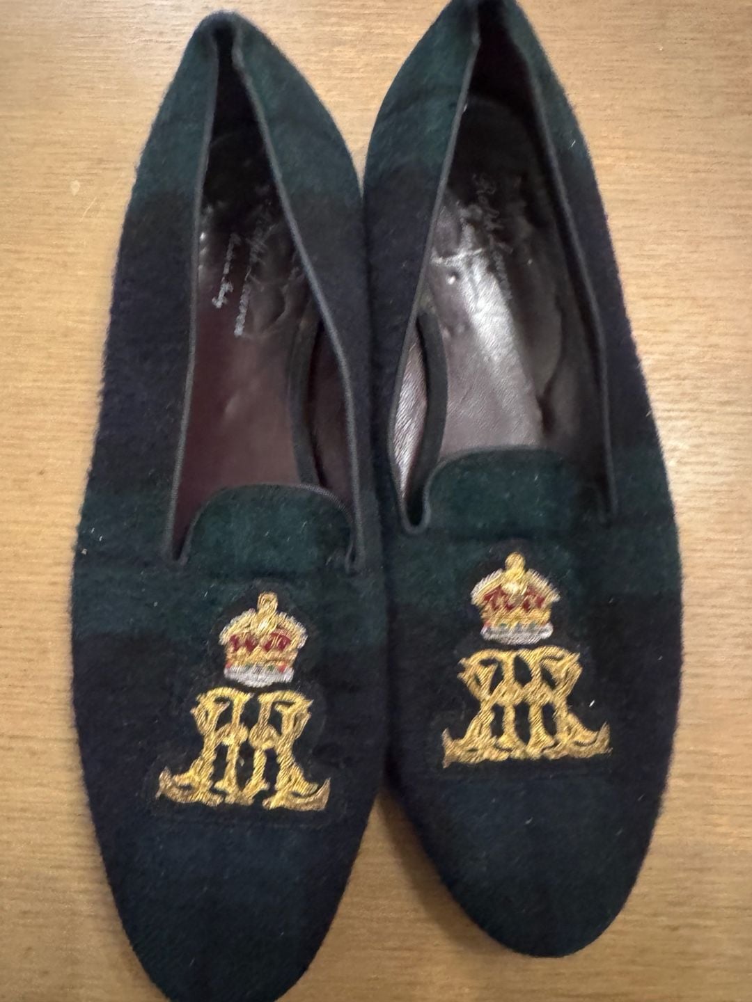 Ralph Lauren Men's Plaid Wool Embroidered Crest Slippers Made in Italy 14