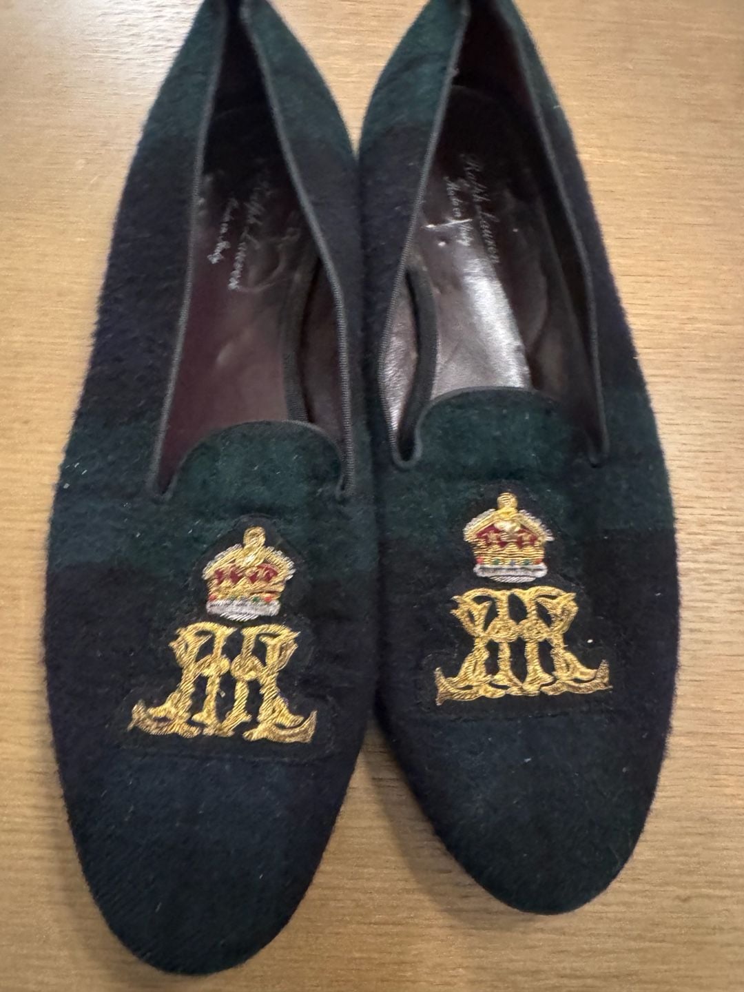 Ralph Lauren Men's Plaid Wool Embroidered Crest Slippers Made in Italy 17
