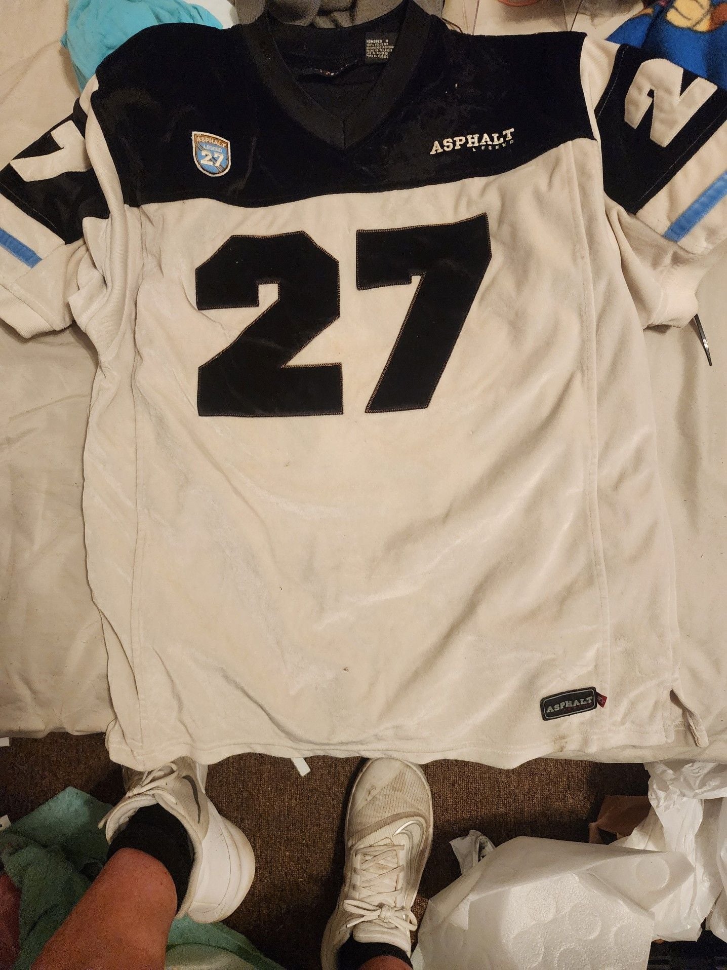 Asphalt Legend Men's #27 Velour Football Jersey, Ivory and Black, Size Medium 1