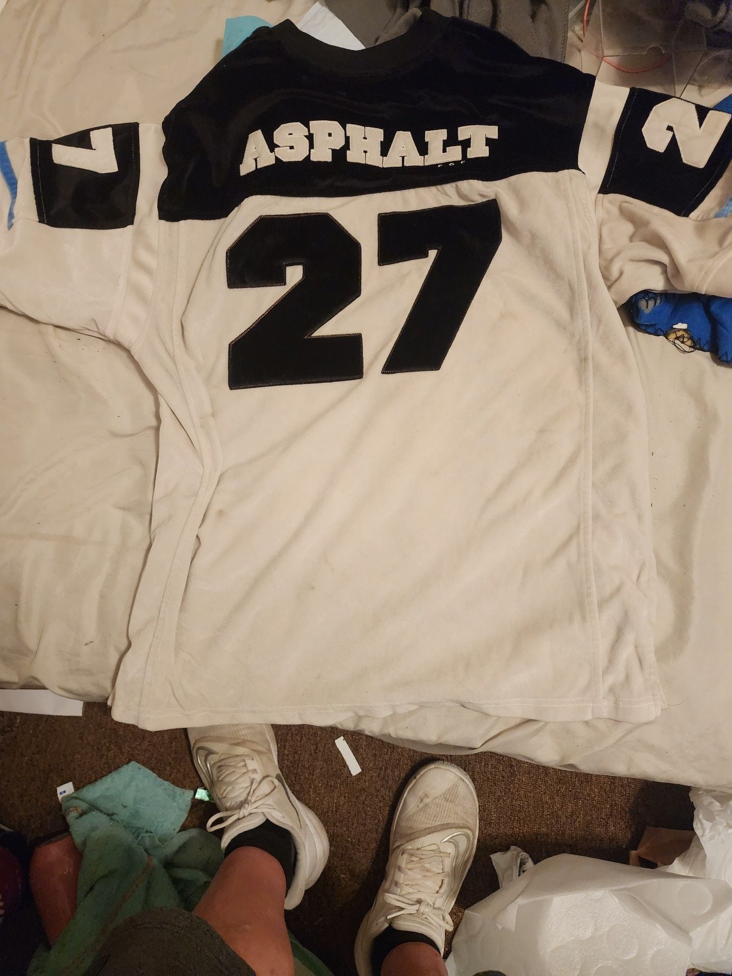 Asphalt Legend Men's #27 Velour Football Jersey, Ivory and Black, Size Medium 2