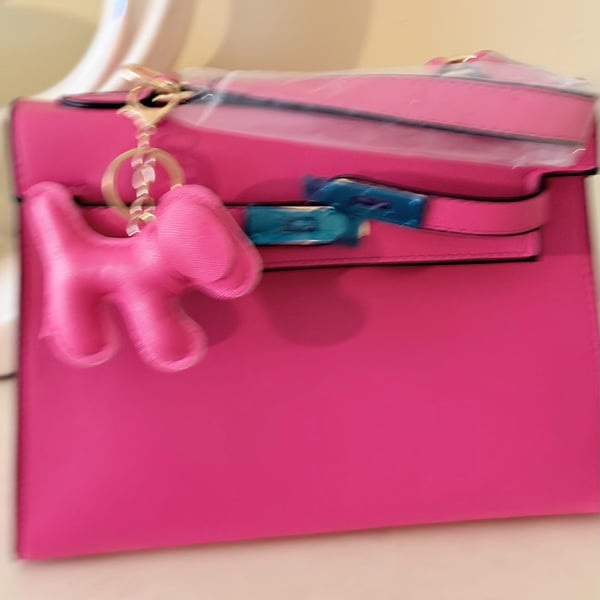 Women's Pink Top Handle Satchel Bag with Dog Keychain