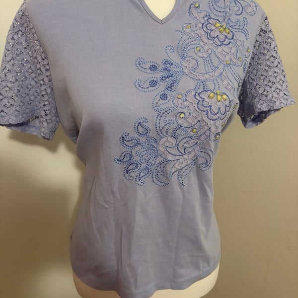 Alfred Dunner Light Purple Embellished Floral Lace