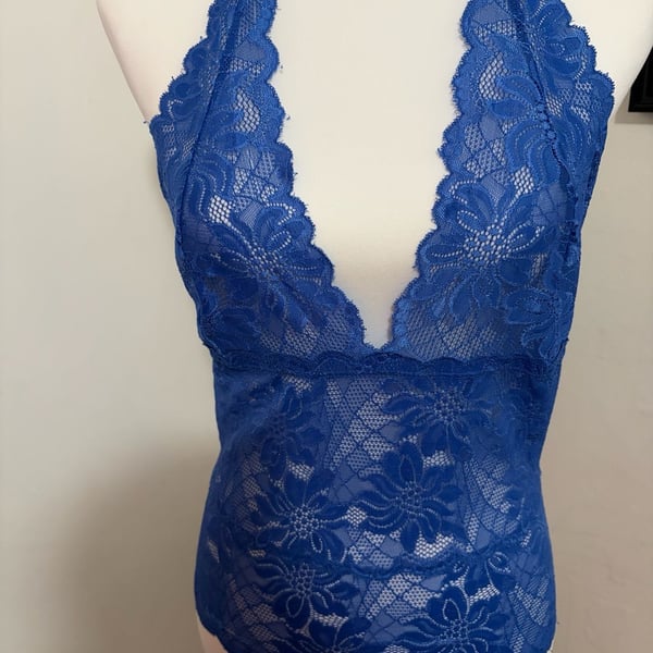 Frederick's of Hollywood Royal Blue Lace Halter Top
