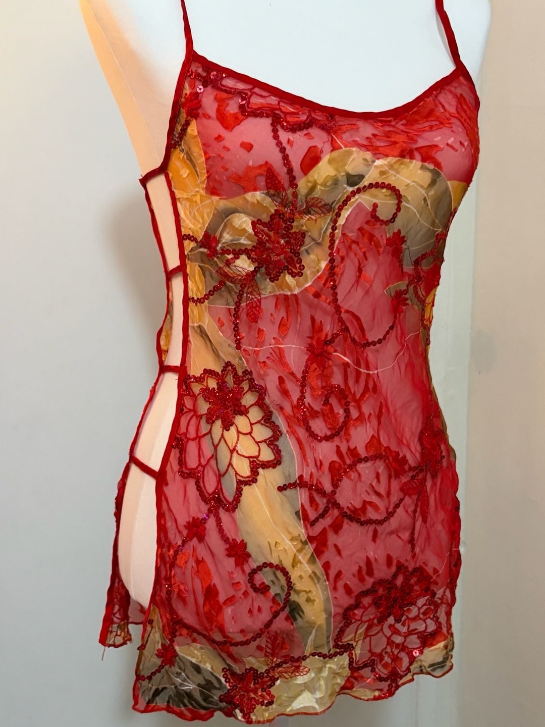 Shirley of Hollywood Silk and Rayon Floral Embroidered Sequined Chemise 1