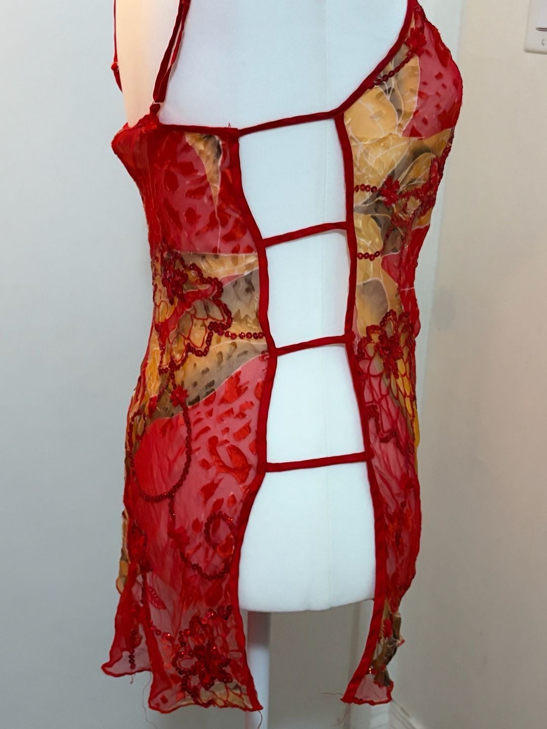 Shirley of Hollywood Silk and Rayon Floral Embroidered Sequined Chemise 2
