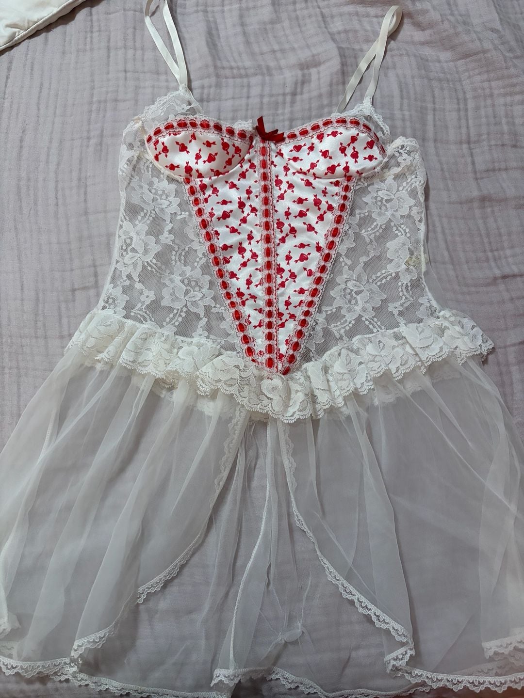 Vintage HW Intimates Heart Print Lace Babydoll Lingerie 1