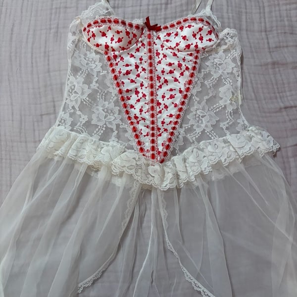 Vintage HW Intimates Heart Print Lace Babydoll Lingerie