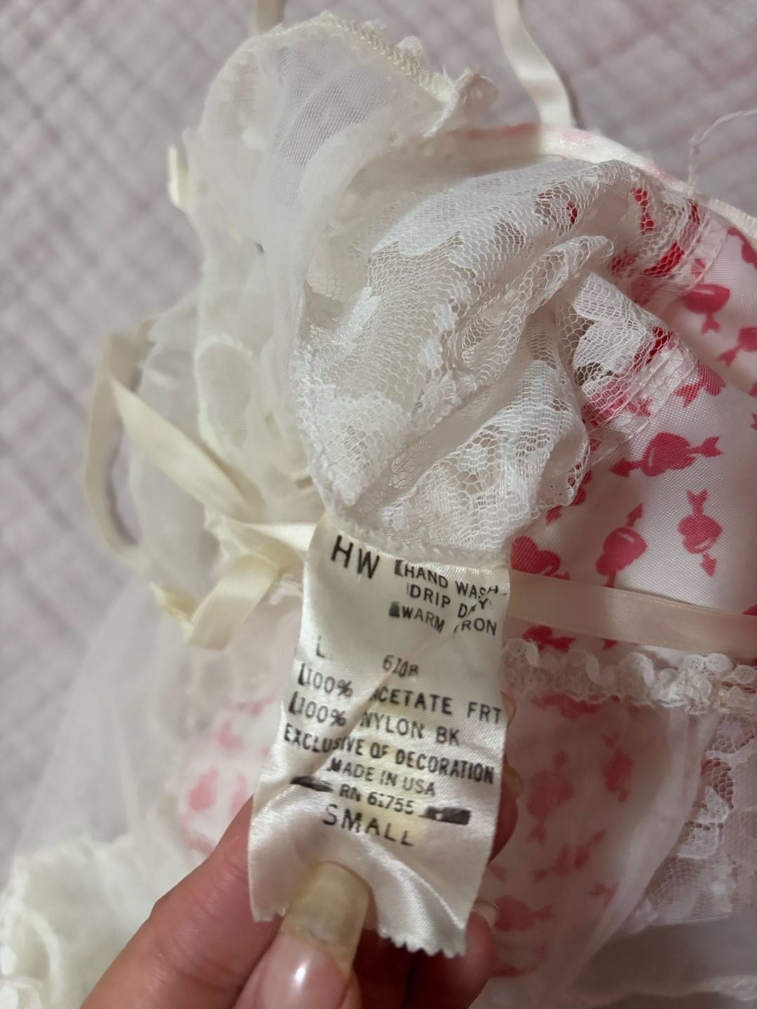 Vintage HW Intimates Heart Print Lace Babydoll Lingerie 2