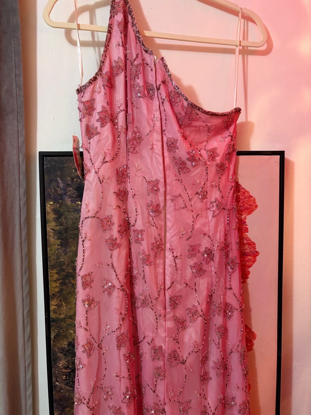 Beads Vintage One-Shoulder Floral Beaded Maxi Formal Dress in Pink 5