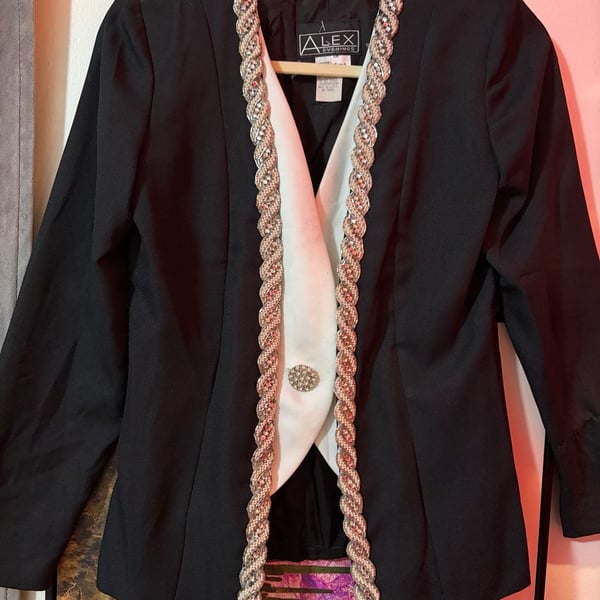 Alex Evenings Vintage Black and White Embellished Blazer 