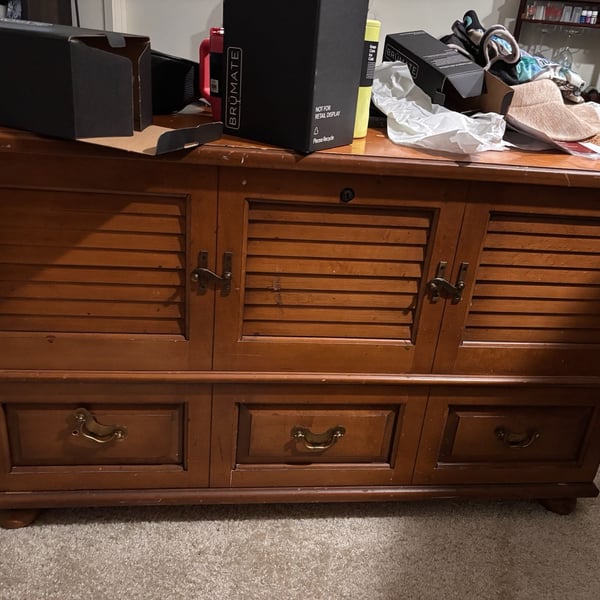 Vintage Lane Cedar Lined Blanket Chest with Louvered Shutter Facade and Drawer