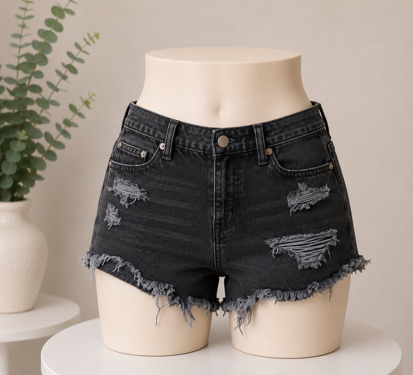 American Eagle Outfitters Women's Black Denim Ripped Frayed Hem Shorts Size 0 2